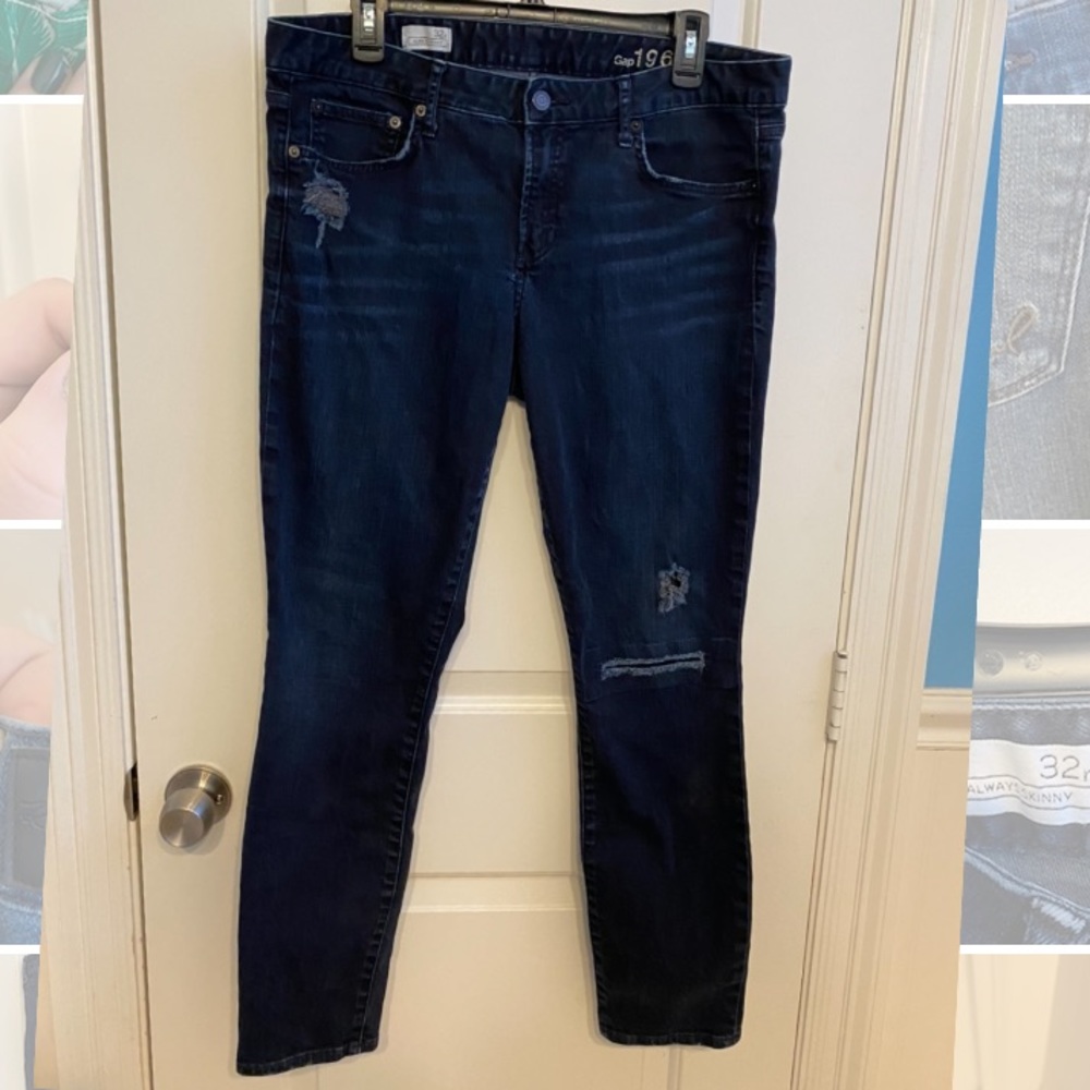 Gap Always Skinny Dark Wash Ripped Jeans